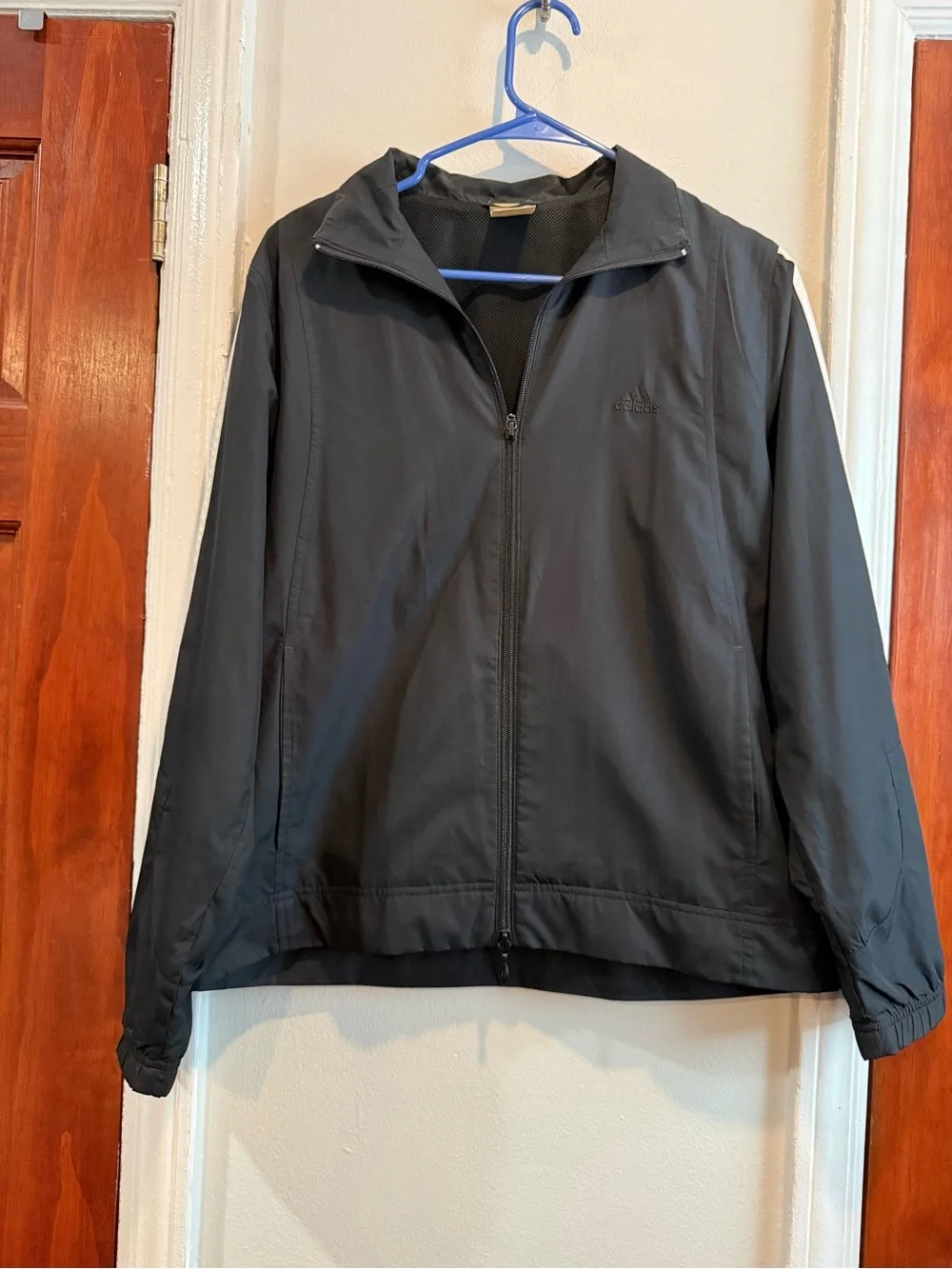 adidas Black Windbreaker with White Three-Stripes